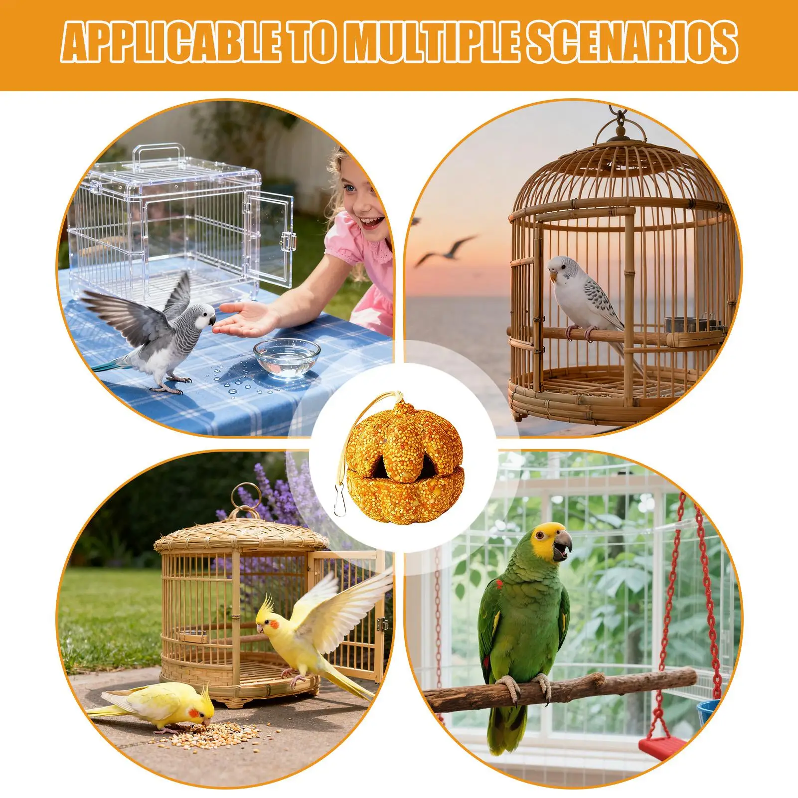 Golosinas de Conure, suministros para mascotas, jaula de juguete para golosinas, forma de calabaza, granos de periquito para Guinea canaria, Chinchilla, Lovebird Conure