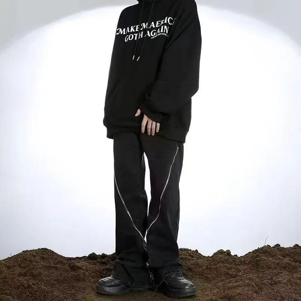 

Mens Jeans Y2k Zipper Washed Casual Pants Spring Streetwear Fashion Baggy Grunge Cargo Pants Old Money Men'S Clothing 2025 New