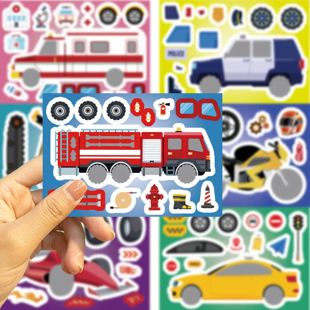 8-Style Cartoon Construction Vehicle Make a Face Stickers - DIY Decor for Journals, Cards & Phone Cases AnimeWorlds Store