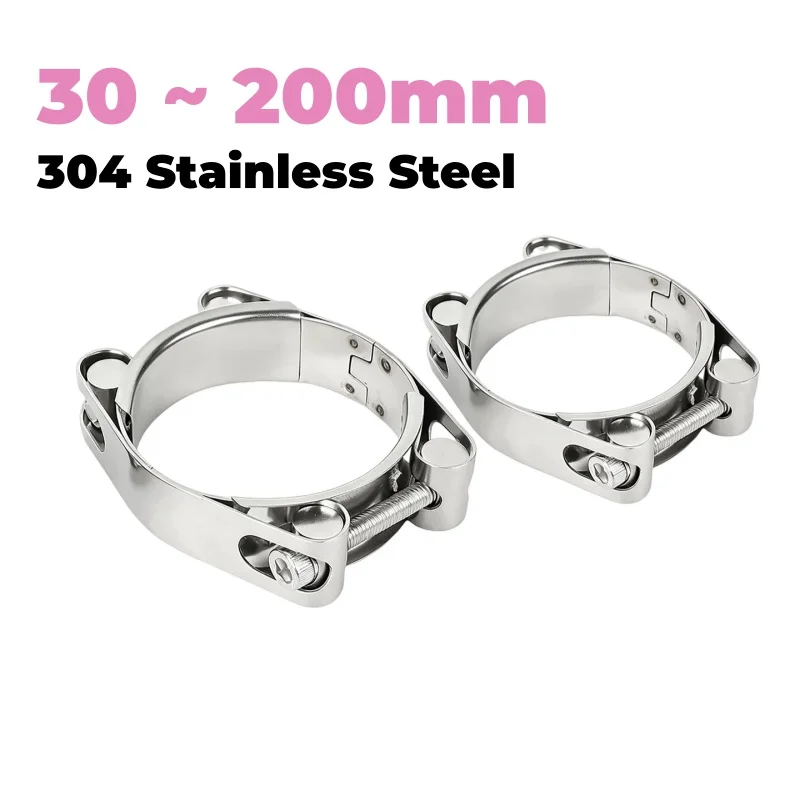 30~200mm T-Bolt Hose Clamp 304 Stainless Steel Clips Heavy Duty Mild Steel Hose Clamps Double-head Strong Throat Clamp