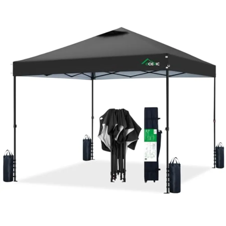 

10x10 Pop Up Canopy Tent 300D Silver-Coating Top Instant Portable Shelter with 1-Button Push and Wheel Carry Bag 8 Stakes and 4