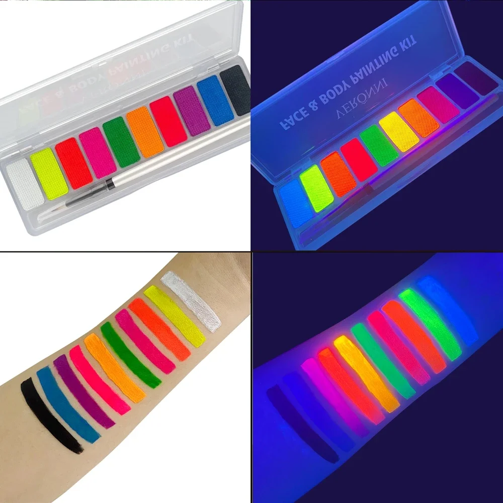 Pigmenti luminosi da 10 colori, pittura facciale per trucco al neon luminoso, adatta per bambini e adulti per Halloween e feste