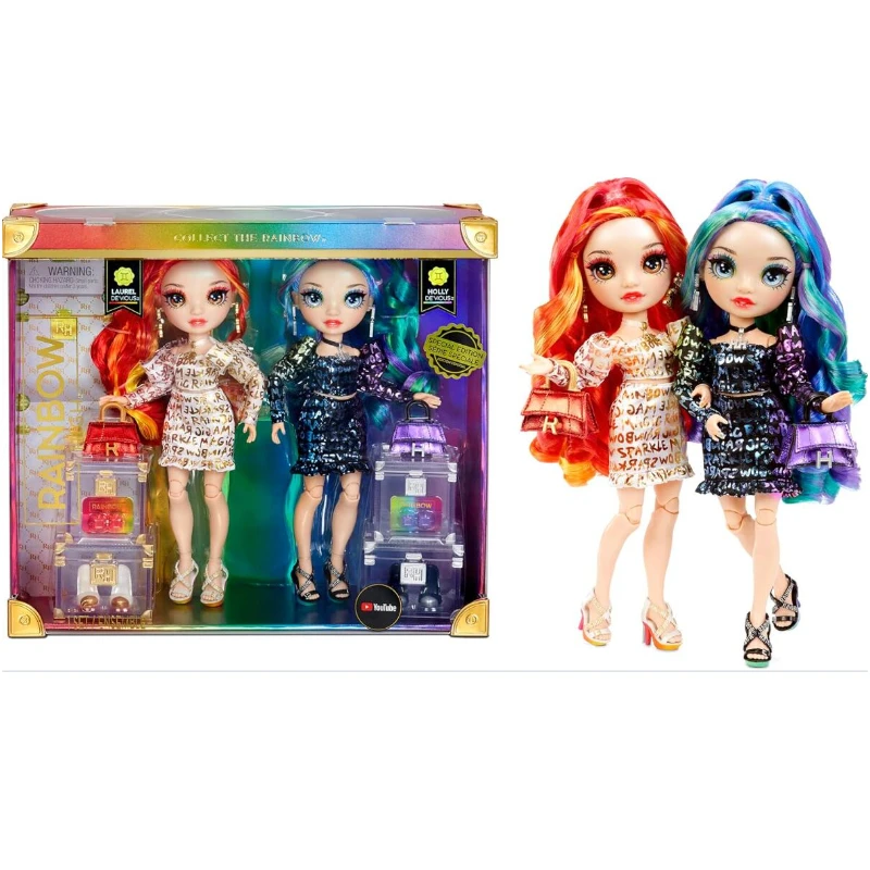 Rainbow High Special Edition Twin (2-Pack) Laurel & Holly De'Vious Fashion Dolls, Multicolor Designer Metallic Outfits Gifts