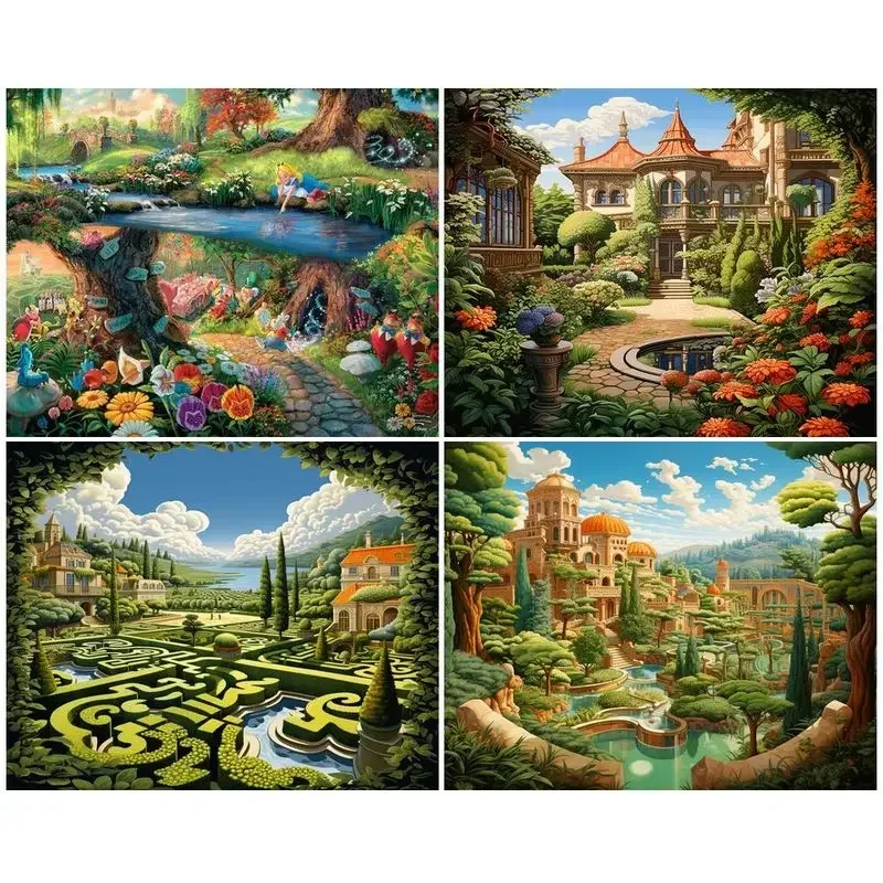 

571556 Acrylic Paint By Numbers For Adults Fantasy Castle Landscape On Canvas Number Painting Diy Gift Artwork Home Decors