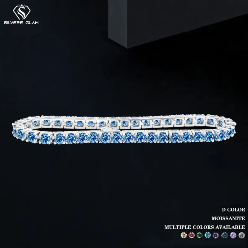 

TY 3-5MM 925 Sterling Silver Bracelets Chain 100% Moissanite Gemstone Bracelets Colored Hand Chain D VVS1 Luxury Jewelry