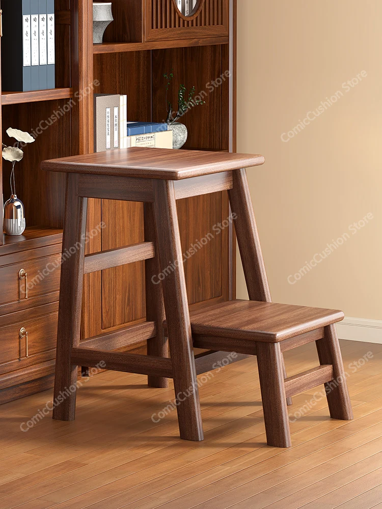 

Household foldable solid wood stool, climbing two-step ladder multi-functional kitchen dual-purpose ladder, high stool