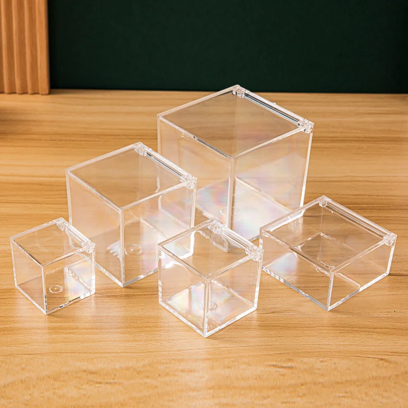 Creative Flip Transparent Box Square Jewelry Cosmetics Acrylic Makeup Organizer Storage Display Wedding Ring Candy Gift Boxes