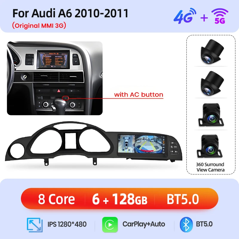 Junsun 8.8 Inch Draadloze CarPlay Andorid Auto Radio Multimedia Voor Audi A6 C6 4F 2005-2011 MMI 2G 3G GPS Navigatie Stereo