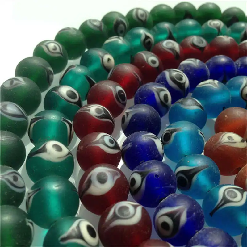 TSB0126 Nepal Ancient Lampworks Beads Hand Painted Wisdom Eye 12-13mm 10beads lot Multi Colors Trade Glass Beads