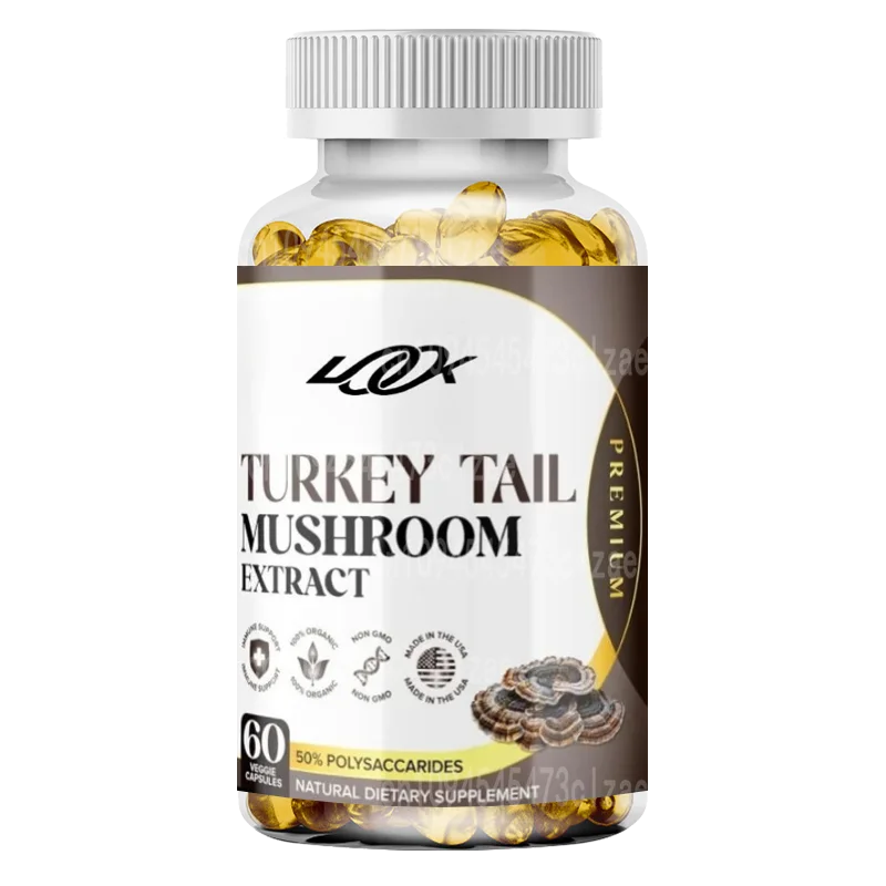 

Turkey Tail Mushroom Supplement Capsule 1000mg, 50% Polysaccharide - Immune Support and Antioxidant Support -60 Capsules