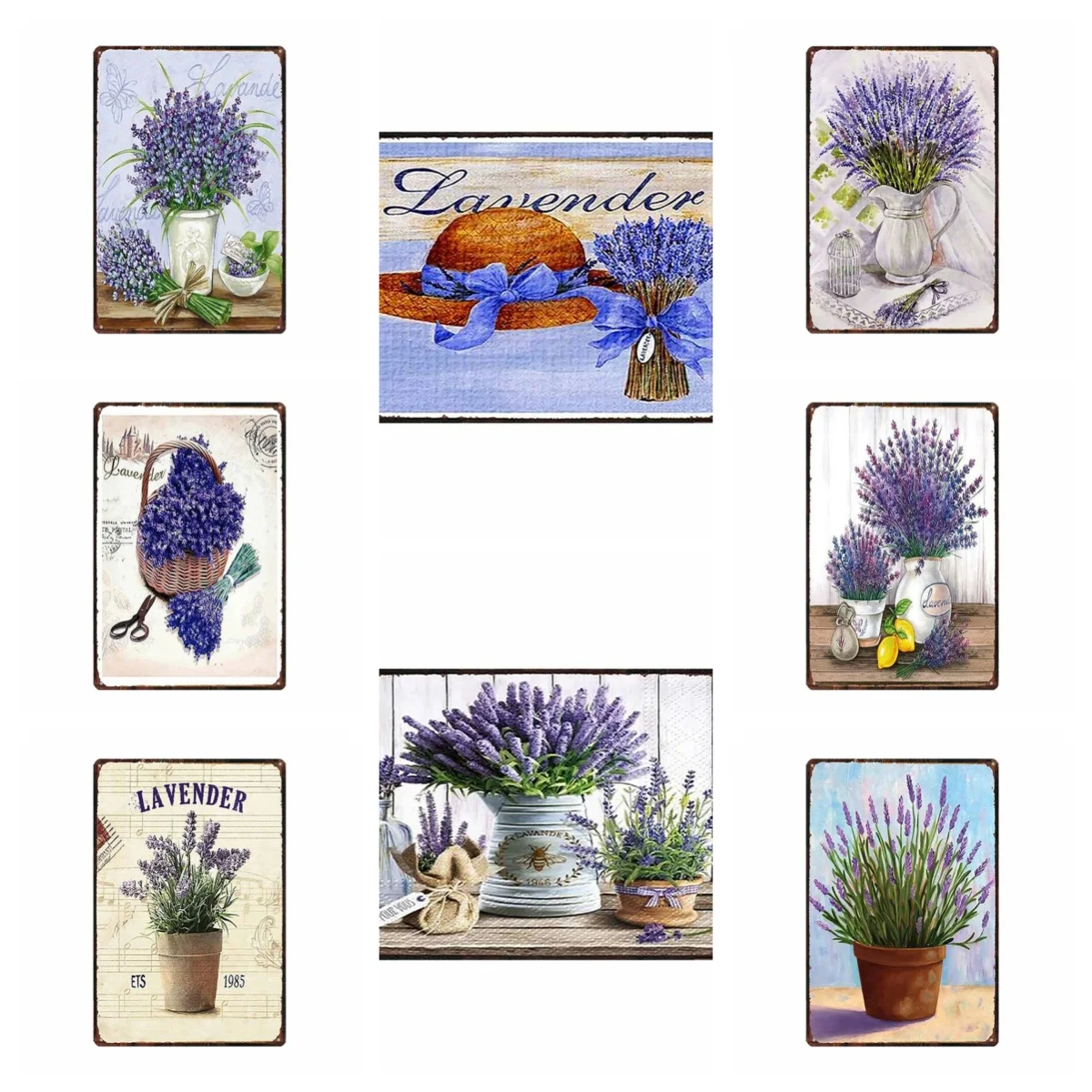 Metal Sign Poster Lavender Metal Plate Flower Farmhouse Aluminum Sign Plaque Vintage Wall Art Poster Home Garden Decor 8x12Inch