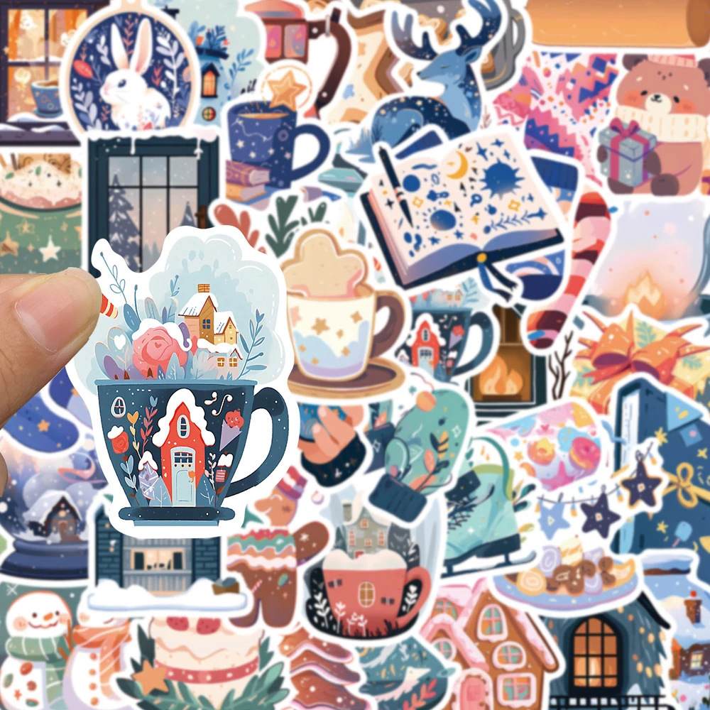 

10/30/50pcs Winter Snow Scene Aesthetics Stickers Cute Cartoon Sticker Laptop Skateboard Luggage Scrapbooking Kawaii Decals Toys