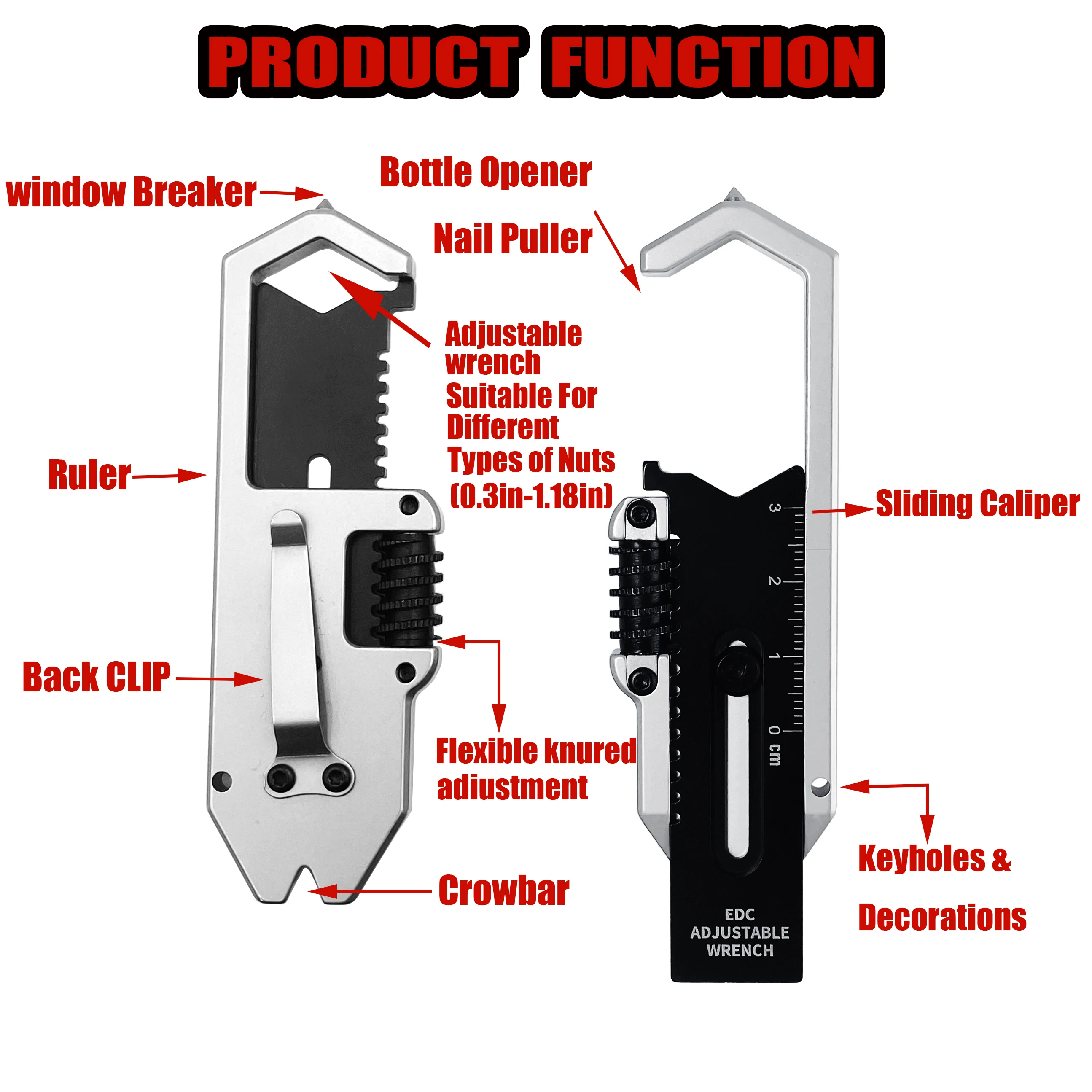 Multifunktionaler Mini-Brecheisen 9-in-1 Multitool Verstellbarer Schraubenschlüssel EDC Messlineal Hebelwerkzeug Taschen-Outdoor-Camping-Werkzeug – Detail 1