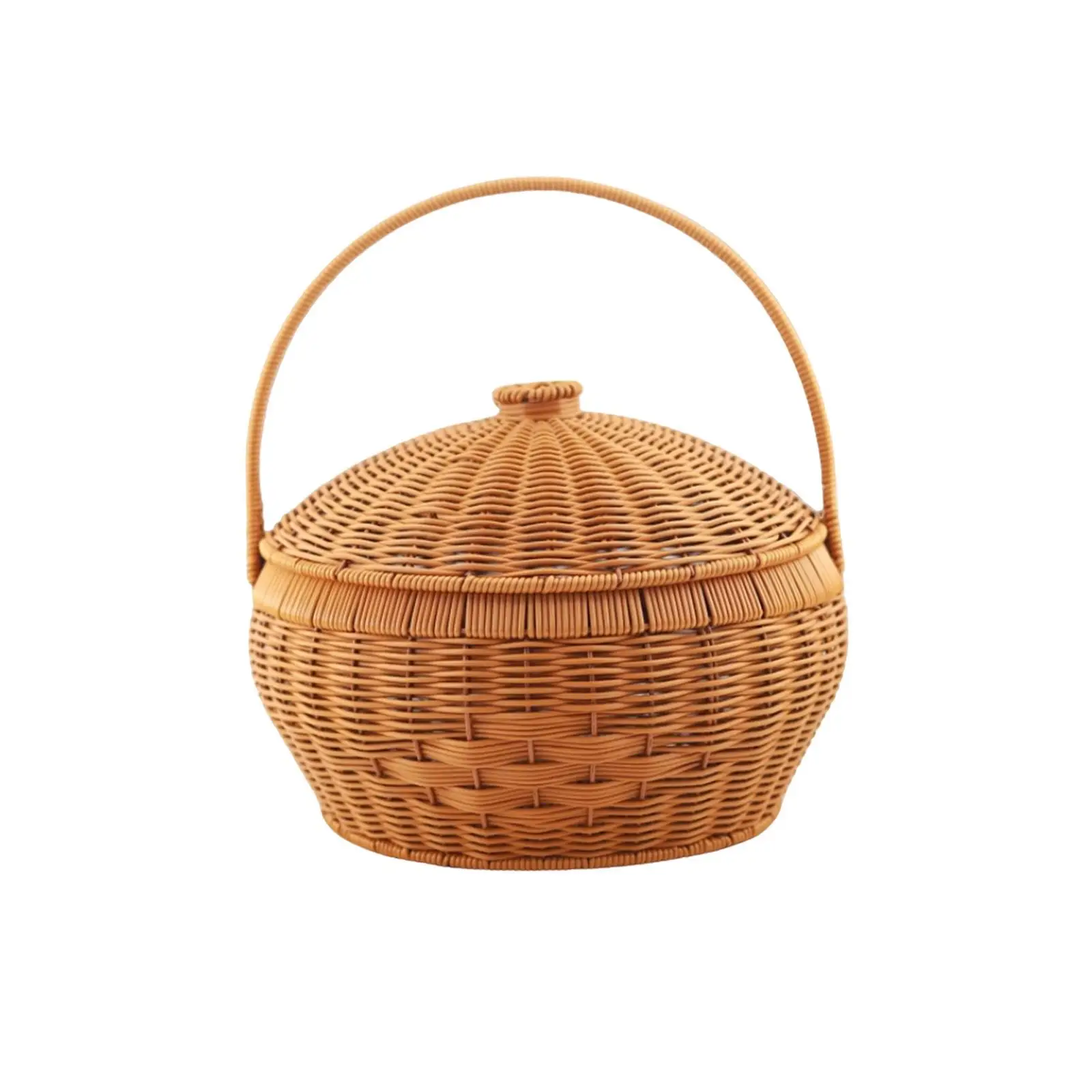 Picnic Basket, Imitation Wicker Basket Rustic Flower Basket Picnic Food Storage Hamper Woven Basket for Camping Outdoor Home