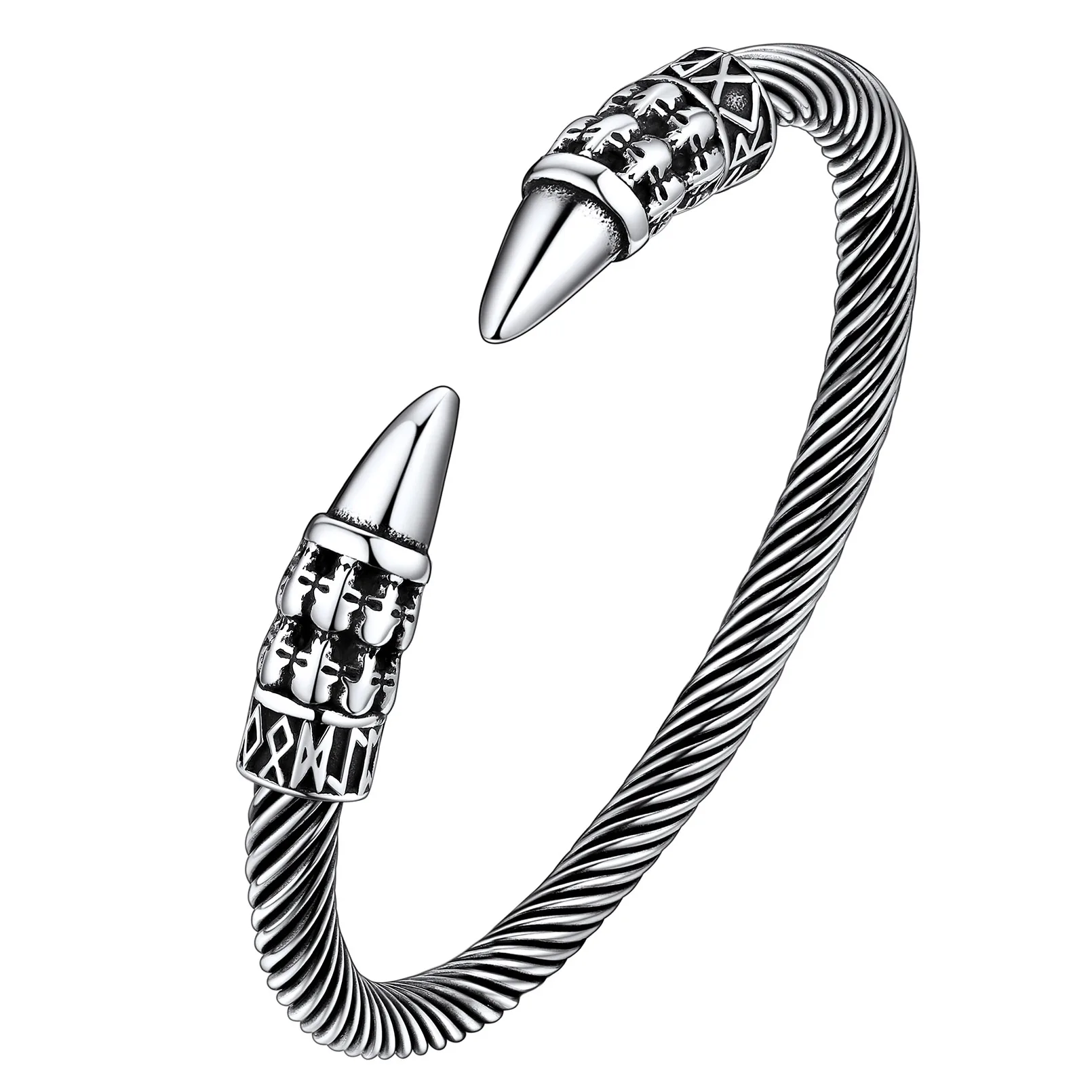 U7 Stainless Steel Twisted Cable Open Bangle Cuff for Men