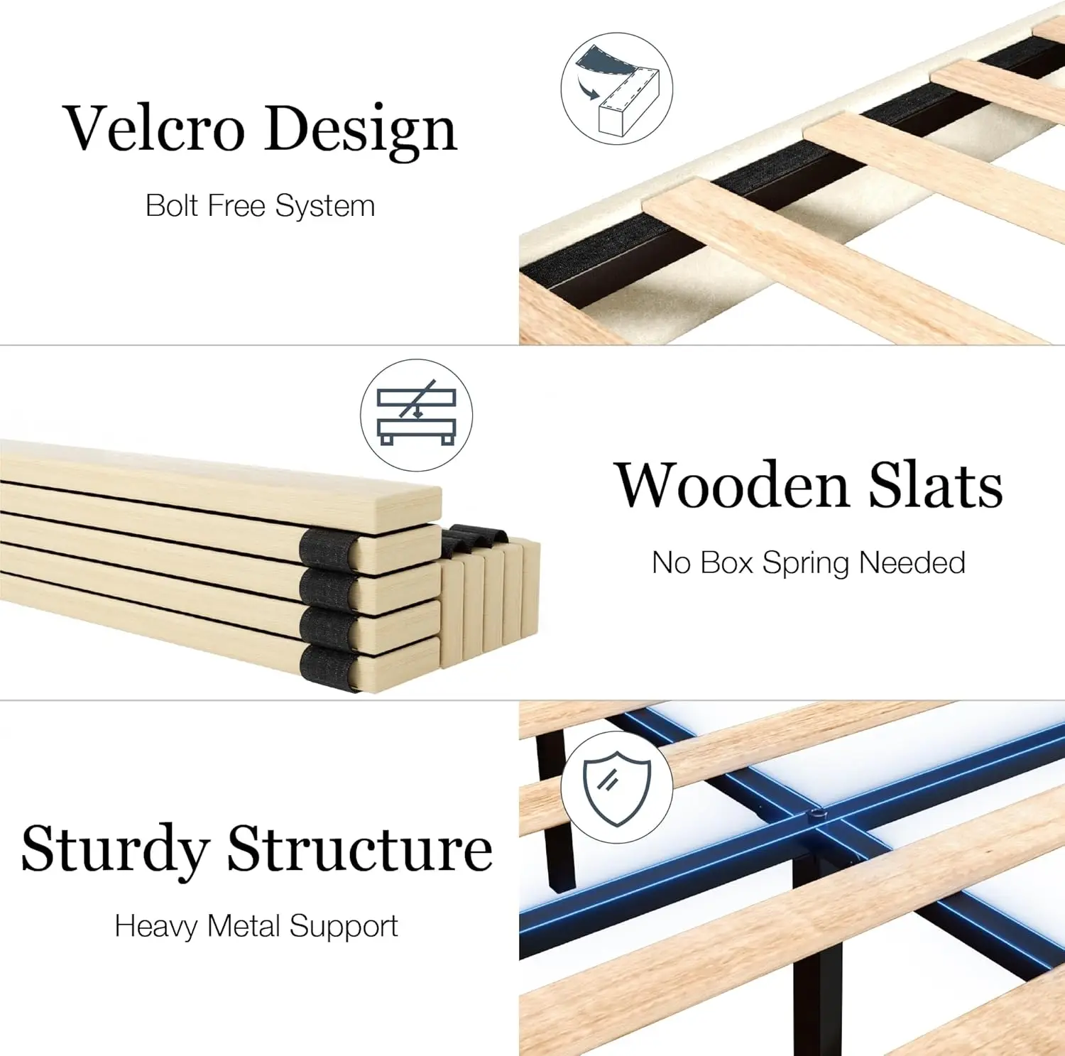 King Bed Frame with Headboard, Velvet Upholstered Platform Bed Frames, Contemporary Mattress Foundation, No Box Spring Needed