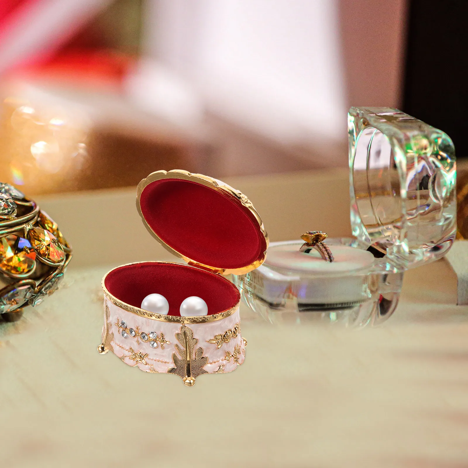 

Nordic Style Light Necklace Jewelry Storage Box Vintage Trinket Boxes ganiser Case Metal Beads Container