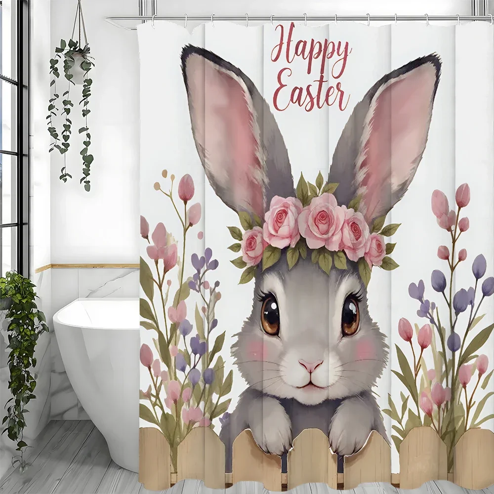 

Happy Easter Bunny Shower Curtain - Water-Resistant, Easy to Clean, Adds a Festive and Adorable Touch to Your Bathroom Decor