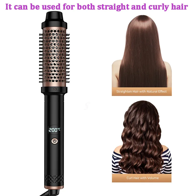 

3 In 1 Ionic Hair Curler Straightener Heated Hair Styling Brush 32mm Round Brush Curling Iron Brush PTC Heated Thermal Brush