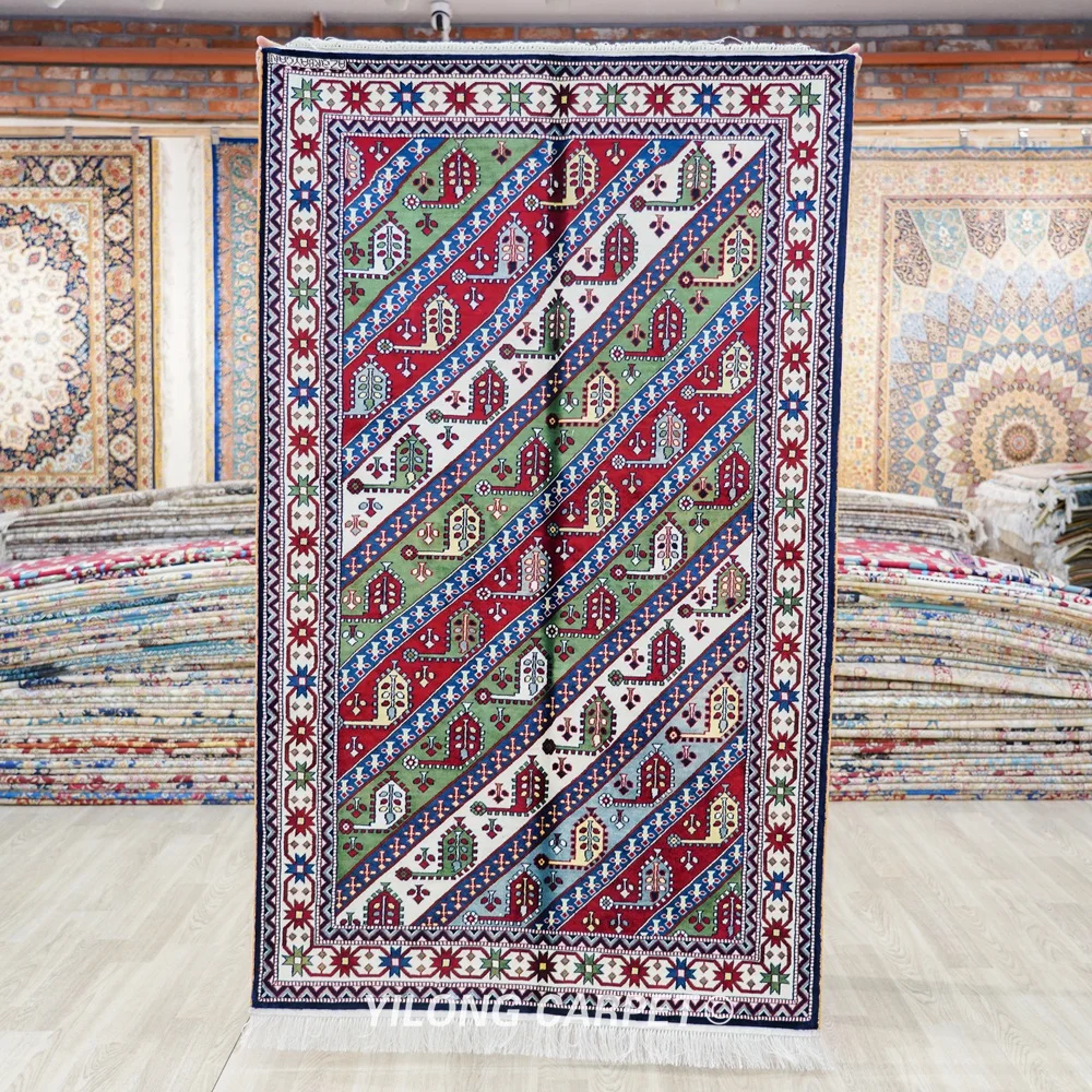 

91x152cm Handwoven Silk Tribal Area Rug Family Room Indoor Antistatic Carpet (BL127)