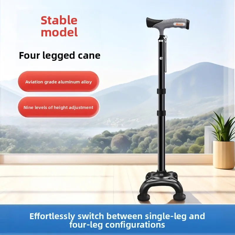 Aluminium Four-legged Medical Crutch Telescopic Walking Stick for The Elderly Mothers Fathers Limited Mobility Walking Crutches