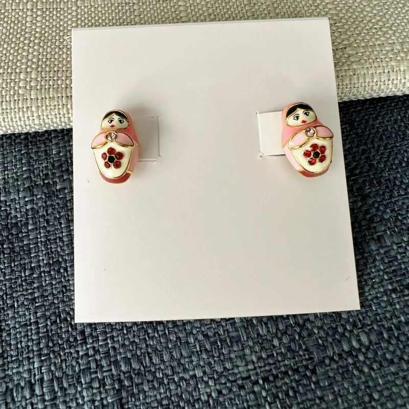 

Fashion Fun Mini Enamel Pink Cute Russian Matryoshka Doll Earrings Women Jewelry