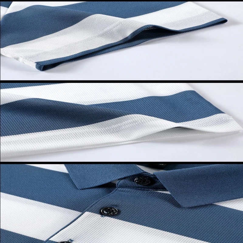 New summer high-quality striped short sleeved polo shirt for men, fashionable and casual, breathable, silky and cool T-shirt top