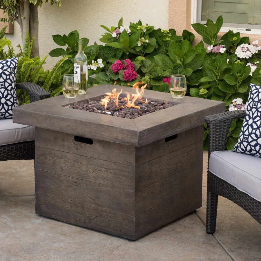 

ANCHORAGE 32'' Wood Square MGO Fire Pit for Outdoor Use, Brown, Heat-Resistant Material, 40, 000 BTU High Output