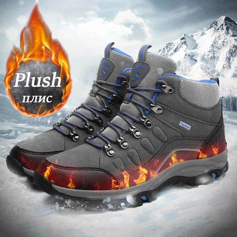 

Men's Shoes Winter Anti Slip Snow Boots Outdoor Plush Hiking Shoes High Quality Waterproof Boots Casual Shoes For Men Size 35-46