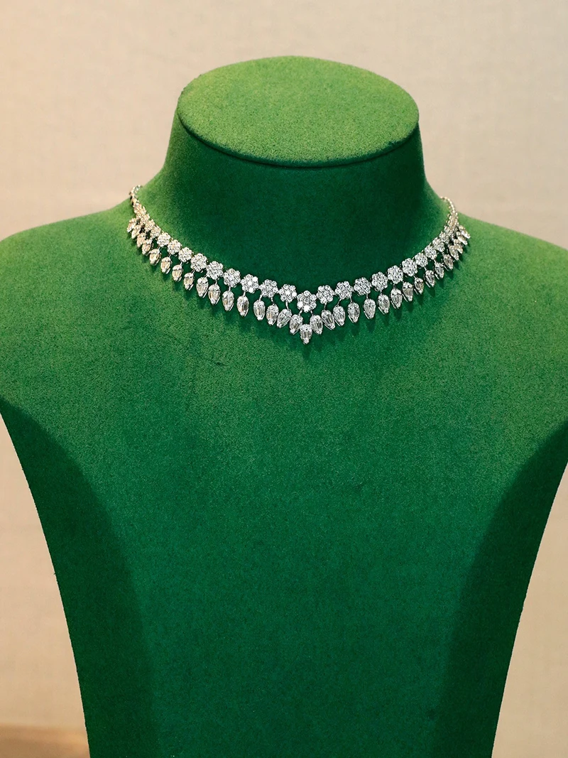 KUGG 100% 18K White Gold Necklace Luxury Elegant Style 8.20carat Real Natural Diamond Necklace for Women High Party Jewelry