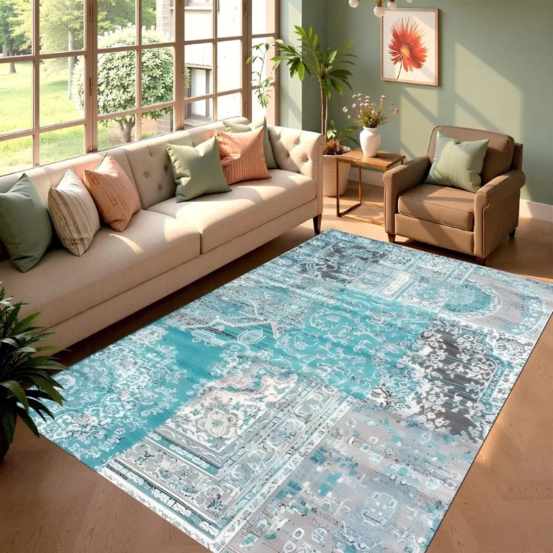 Kunst abstrakter Teppich, Teppich für Wohnzimmer, Fußmatten, Blau, Grün, Gold, Herrenzimmerteppich, Küchenteppich, Matte, Fußmatte, Schlafzimmerdekoration