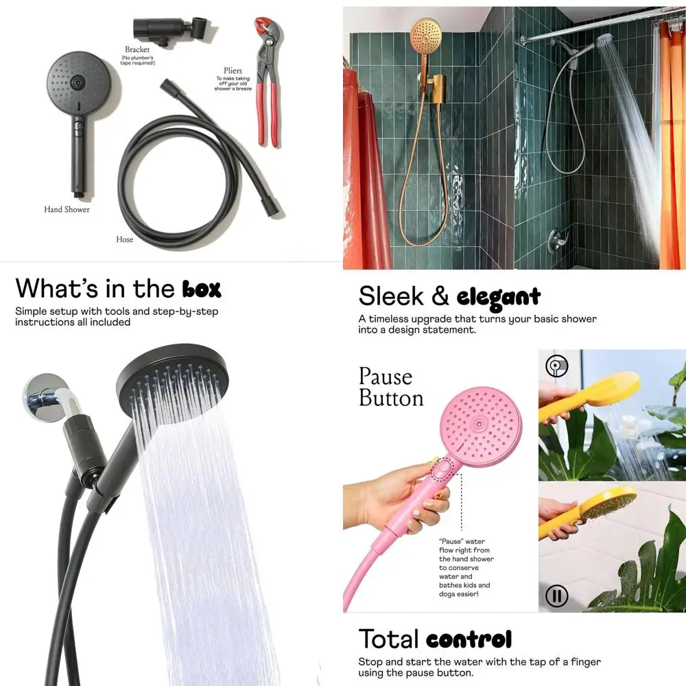 

High-Pressure Handheld Shower with 3 Modes, Pause Feature, 70 Hose, Eco-Friendly, Easy Install, Black