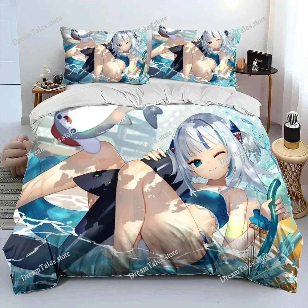 Shark Gawr Gura Hololive Cartoon Poster Sheets Quilt Covers Bedding Dormitory Sheets Bedding Set Soft Warm Bedding Set