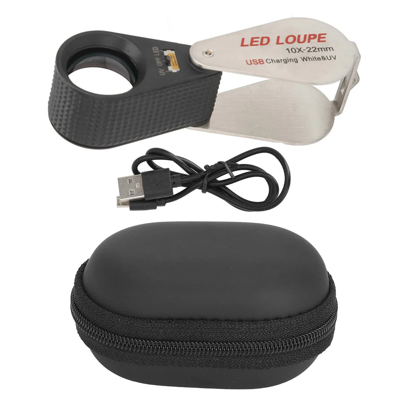 10X Jewelers Loupe Rechargeable Foldable Jewelry Pocket Magnifying Glass with 6 LED Lights and 7 UV Lamp