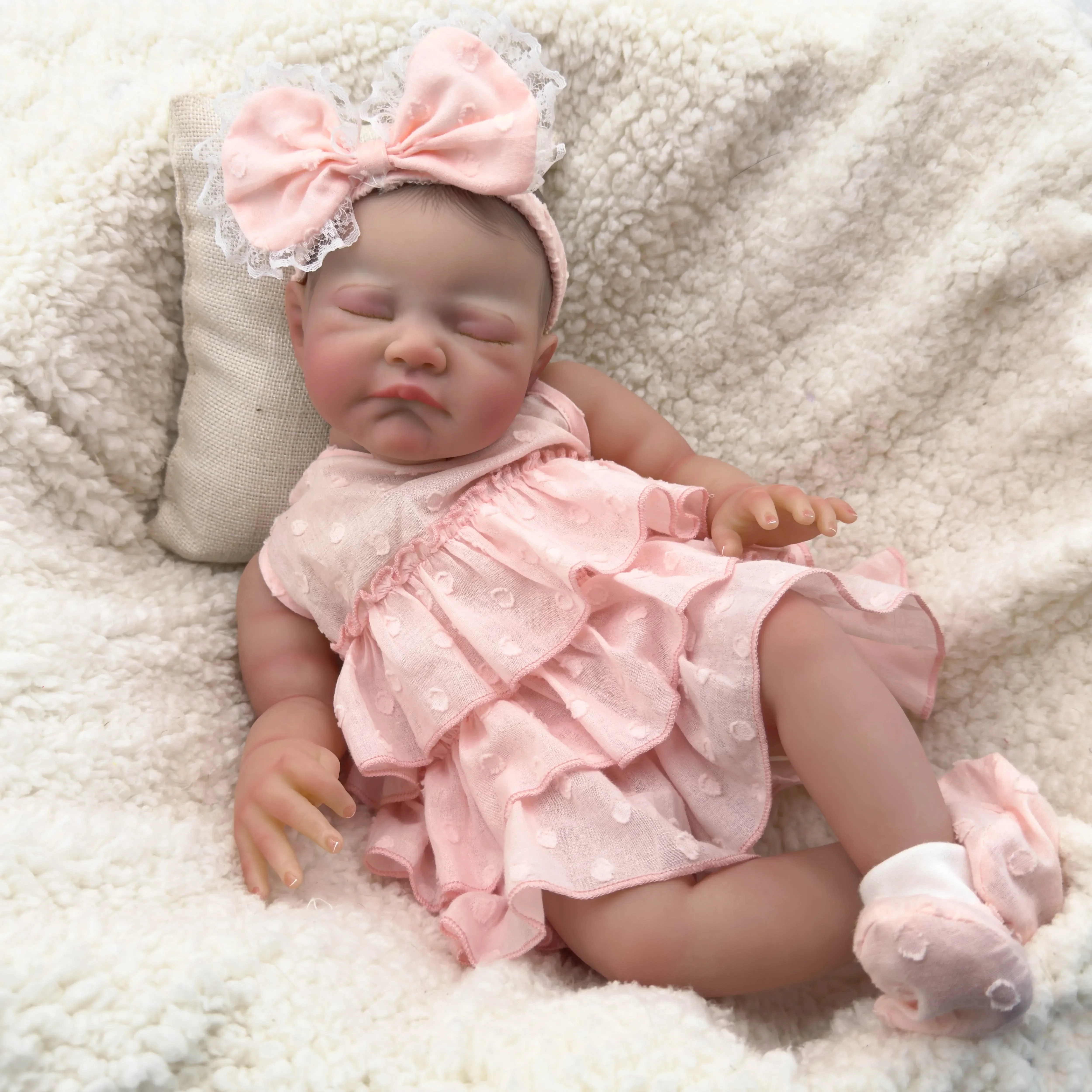 NPK 20inch August Reborn Baby Doll Already Painted Finished Same As Picture Lifelike Soft Touch 3D Skin Hand-Draw Hair Visible