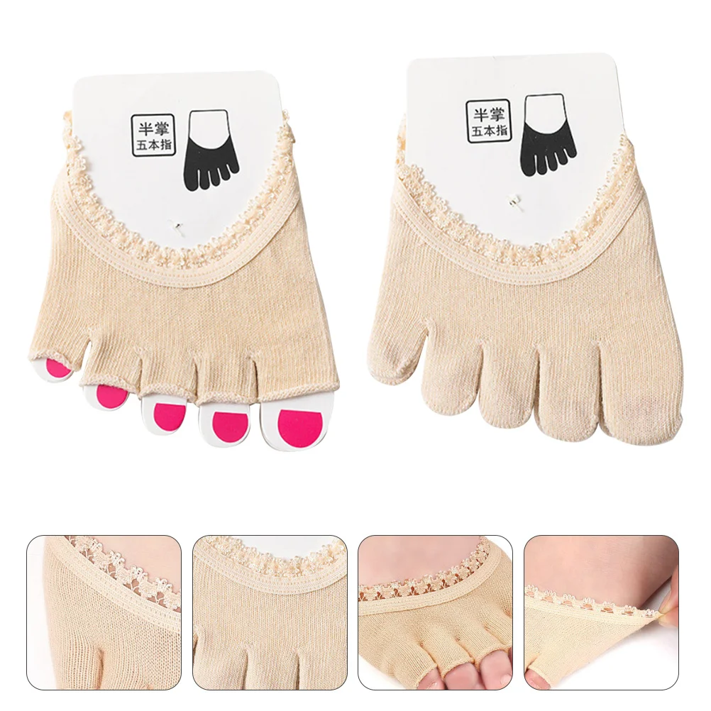 

2 Pairs Five-finger Socks Women Lace Toe Shallow Mouth Half Palm Forefoot Liner Pads Premium Material Moisture