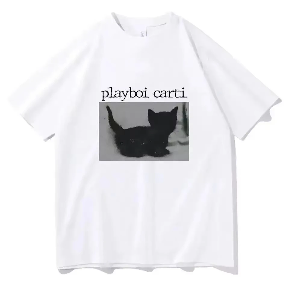 Camisetas de verano Playboi Carti Hip-Hop con estampado de gato Harajuku, camiseta regular para hombre, camiseta de rapero de alta calidad, camiseta para correr, ropa de calle