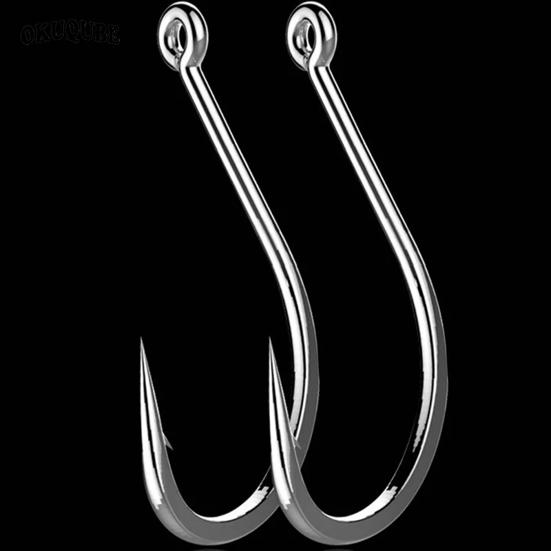 50pcs/lot Fishhooks Black Coating Stainless High Carbon  Steel Barbed Flattened Sharpened Fishing Hooks For Sea Fishing