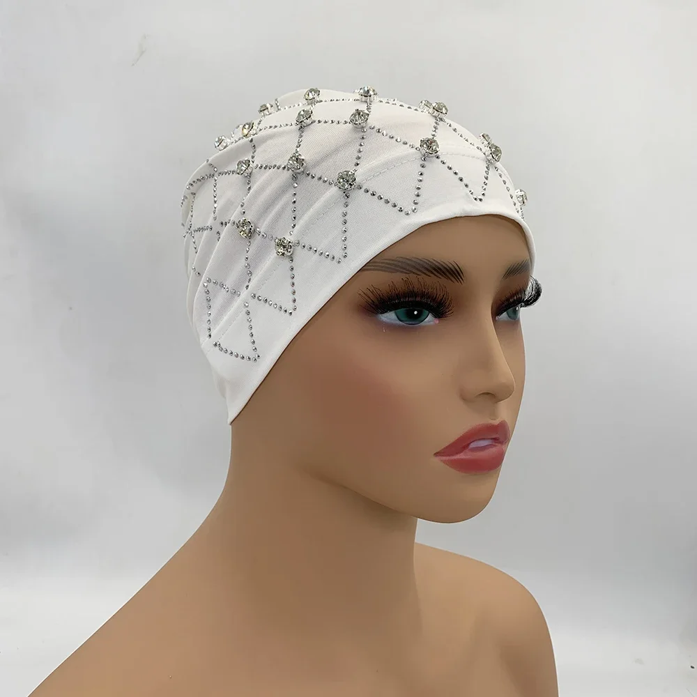 Muslim Inner Hijabs Islam Under Scarf Cap Stretchy Headscarf Bonnet Turbante Mujer Rhinestone Head Wraps for Ramadan Women