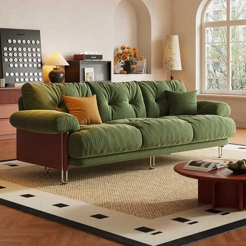 

Lazy antique log cat scratching cloth sofa living room small apartment French retro cream chenille fabric sofa