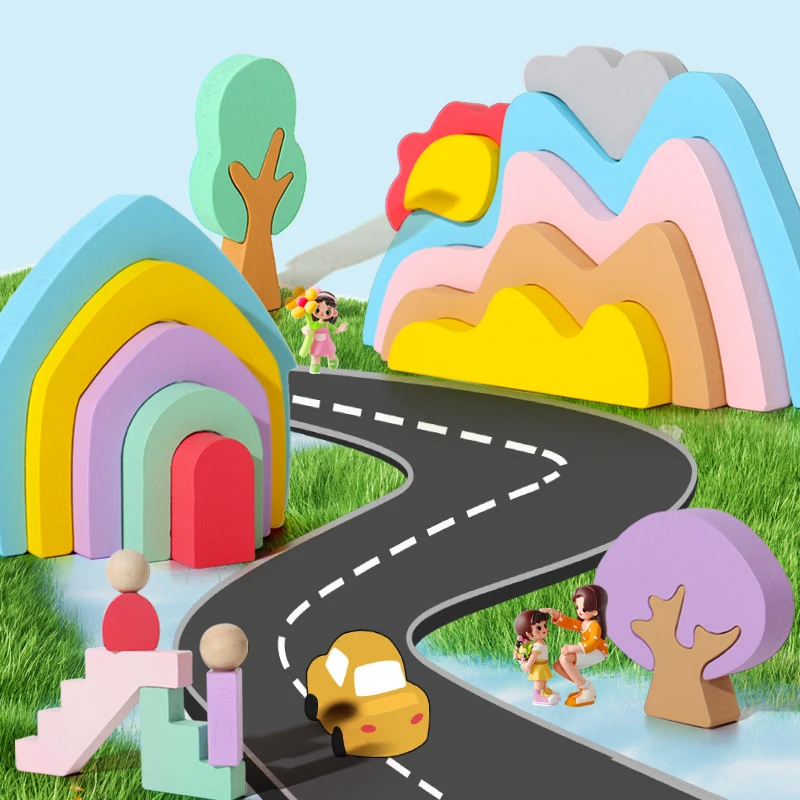 Wooden Puzzle Toys Stacked Balance Building Blocks Game Color Shape Matching Jigsaw Toy Toddler Montessori Early educational Toy