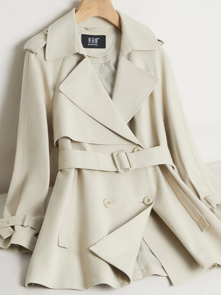 

women trench coat casual elegant 2025 new waist-cinched double-breasted overcoat jacket femmie slimming windbreaker