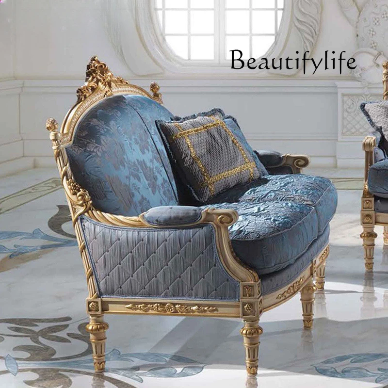 

European solid wood carving flower sofa villa French living room fabric sofa combination large apartment furniture