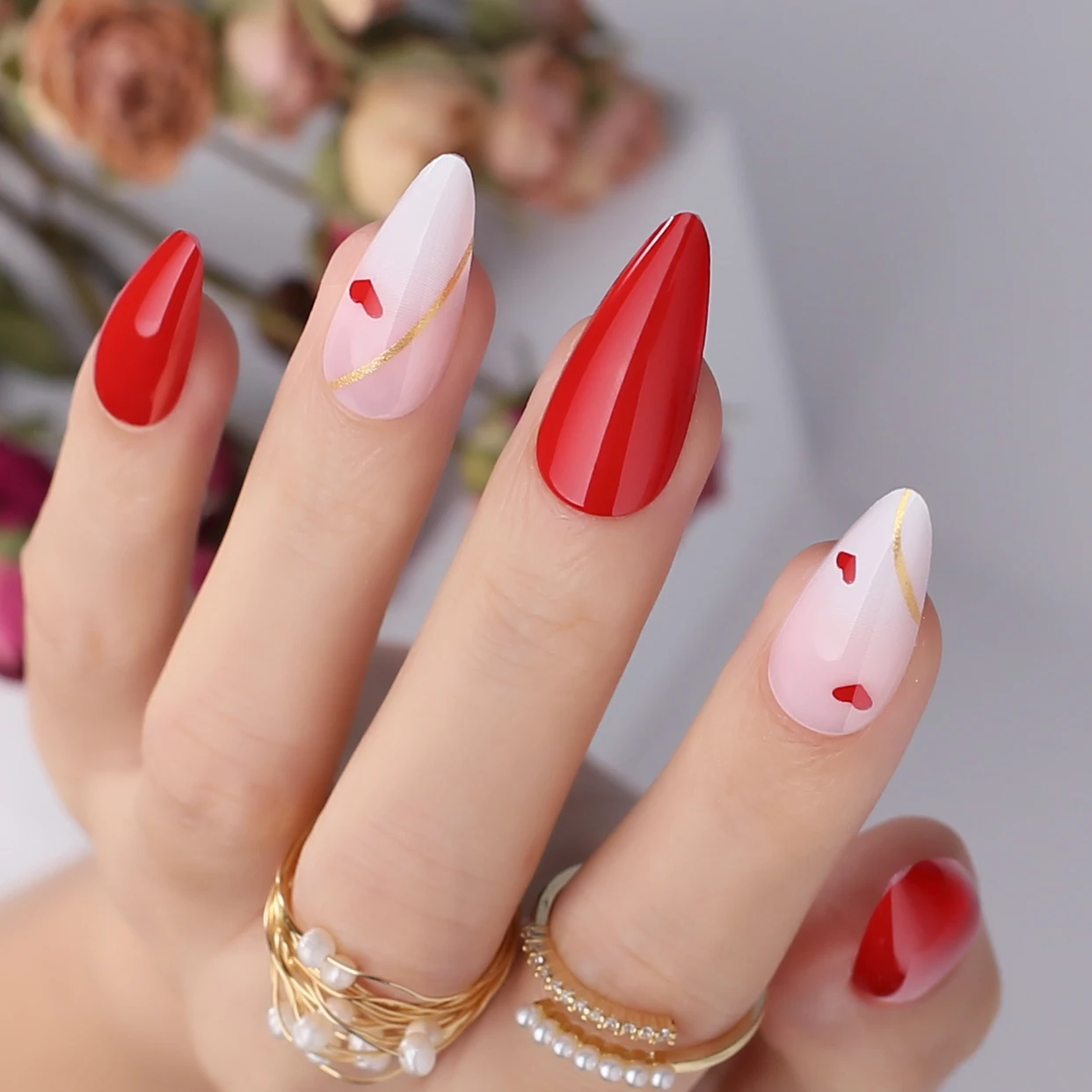Medium regenbogen Rosa gefälschte nägel Stiletto Künstliche falsche nägel Blau Swirl gold glitter Künstliche dekorative nägel zu hause