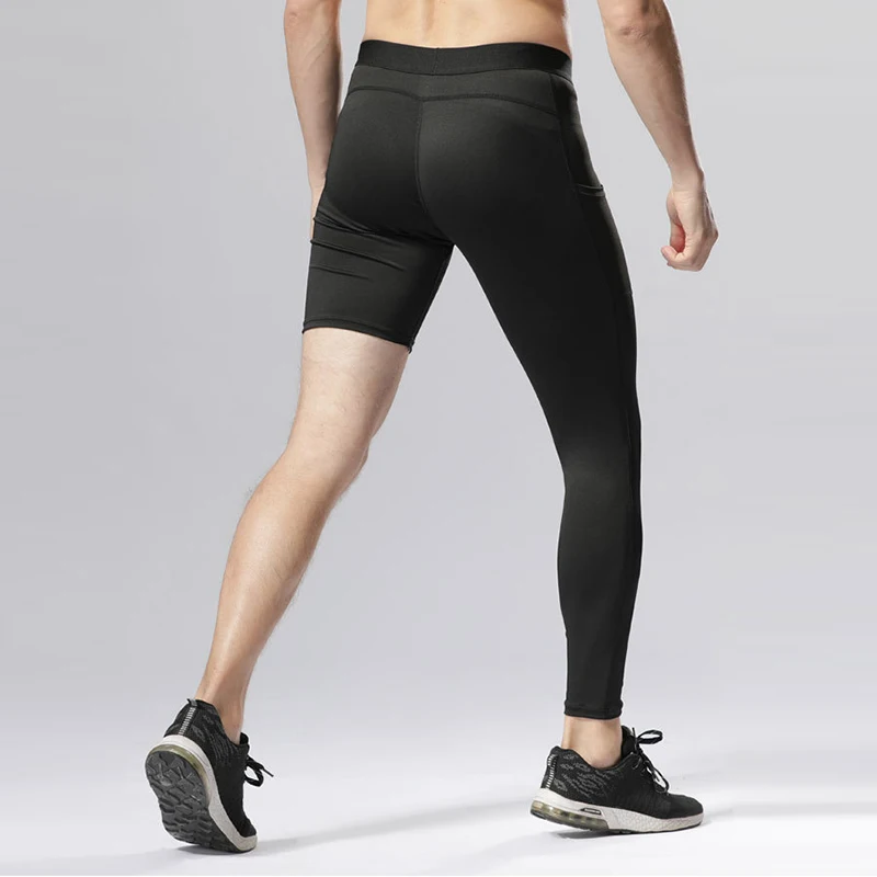 Men Compression Pants Base Layer Exercise Trousers Running Tight Sport Cropped One Leg Leggings Basketball Football Yoga Fitness