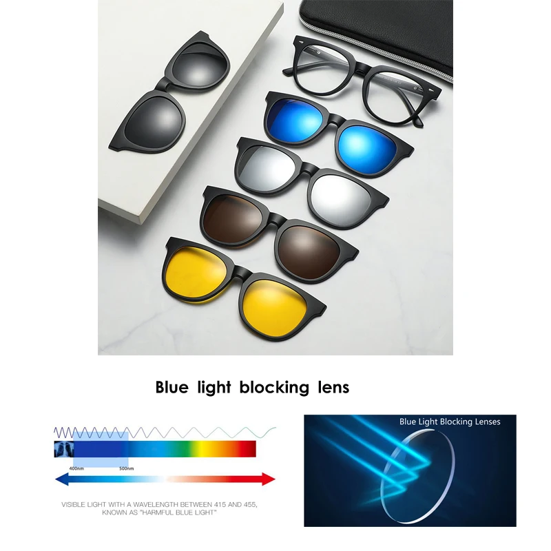 VCKA-Myopia Sunglasses for Men, Magnet Clip óculos polarizados, prescrição personalizada, óculos de leitura,-0,5 a-6,0, novo, 6 em 1, 2024