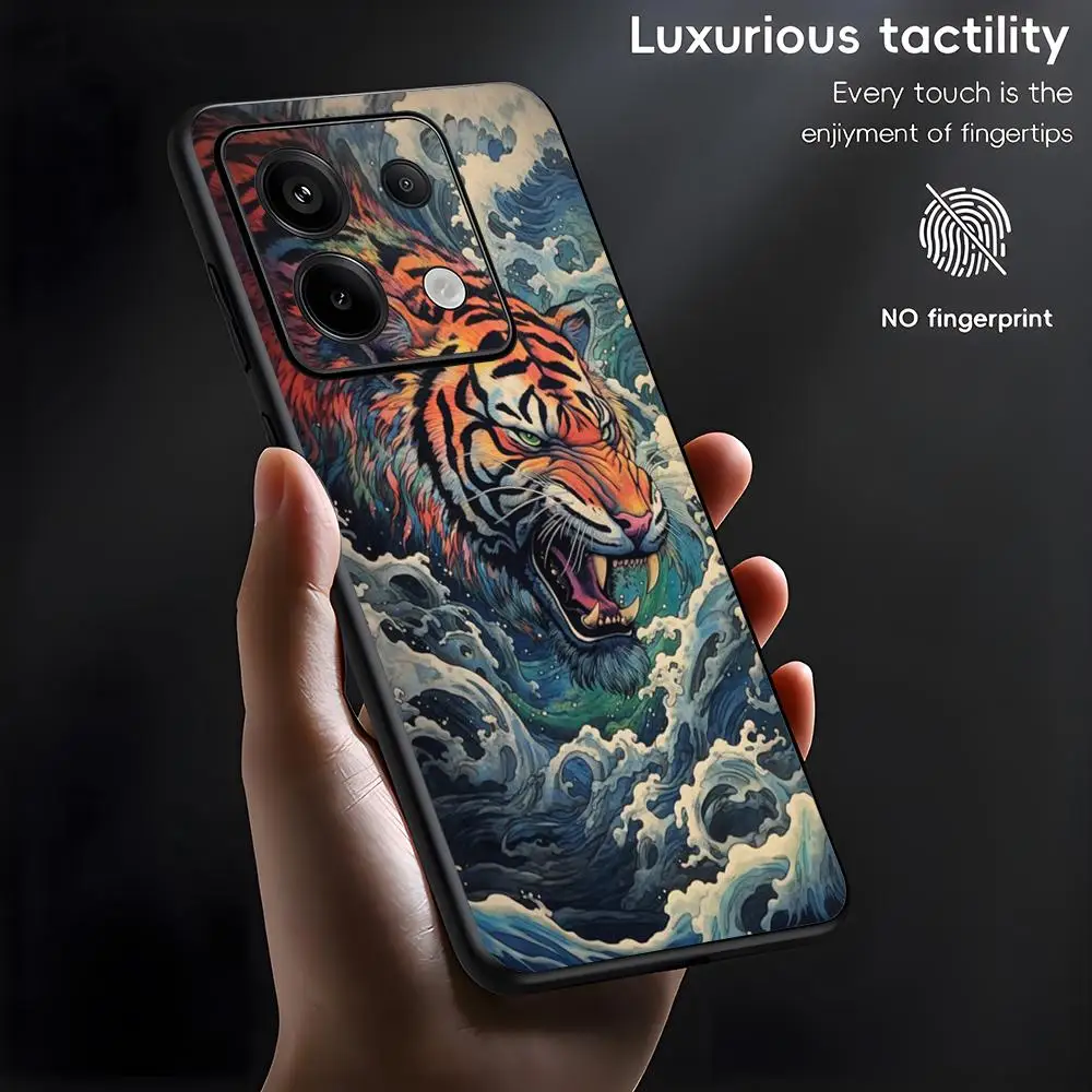 Spaventoso tigre feroce Cassa Del Telefono Per Xiaomi 15 14 13 12 11 Xiaomi POCO F6 X6 M6 M5 Morbida Copertura Del Telefono Nero