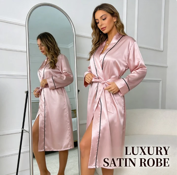 

2026 Women Robe Photo Booth Props Ice Silk Long Style Thin Simple Fashion Casual Open Front Bathrobe Loungewear European Style