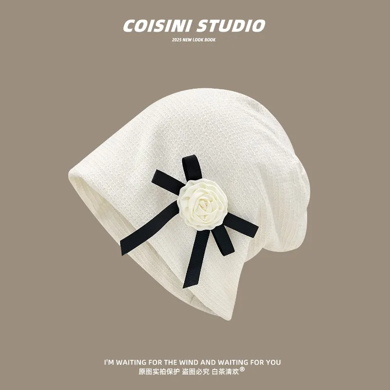

Korean Version Simple Three-dimensional Flower Pullover Knitted Hat Women's Spring and Autumn Versatile Sweet Skull Beanie Caps