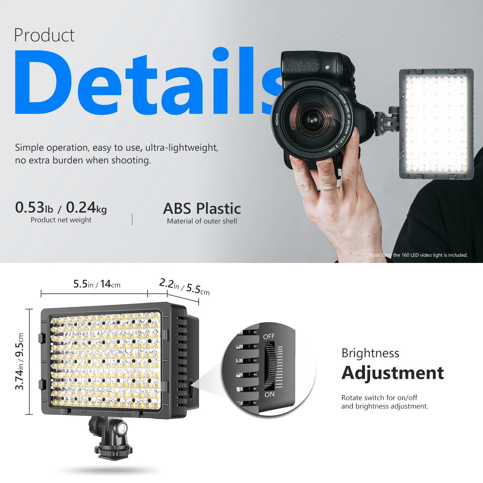 Neewer 160 LED CN-160 Dimmable Ultra High Power Panel Digital Camera / Camcorder Video Light, LED Light for Digital SLR Cameras